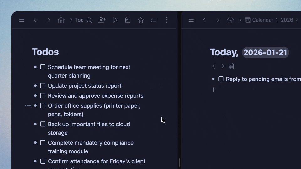 Drag and drop across tabs