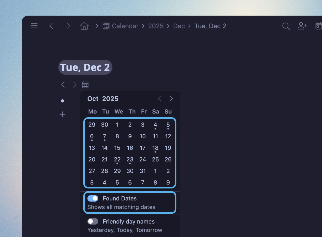 Found Dates Toggle